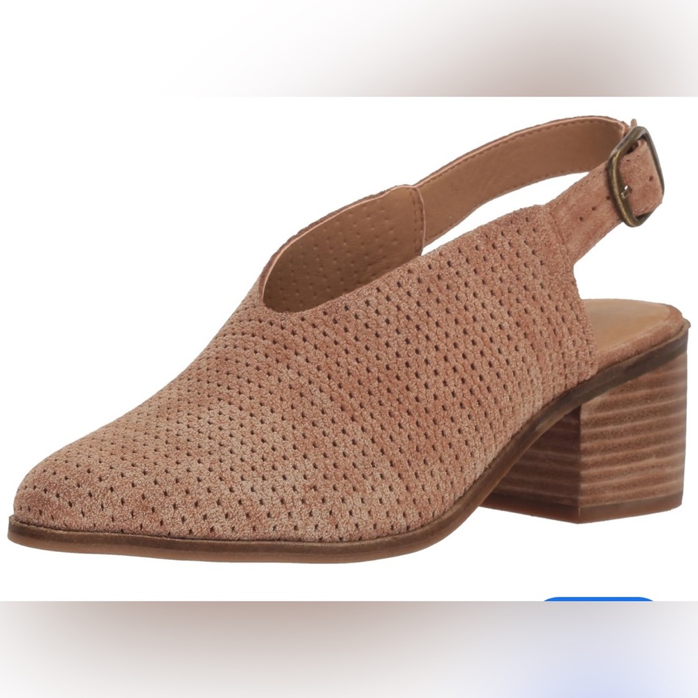 Lucky Brand(9.5)tan brown lideton sling back heel suede block buckle mule bootie